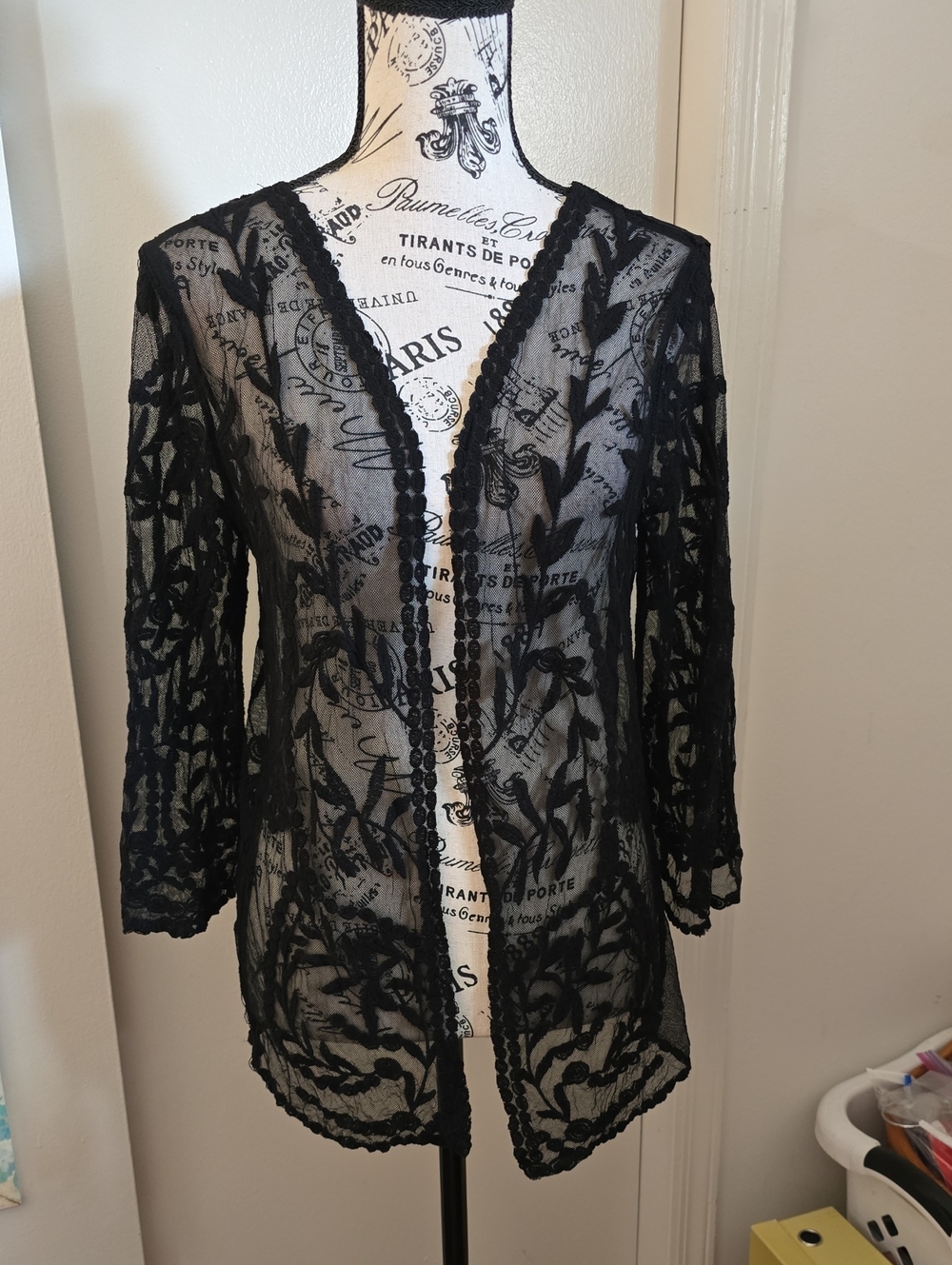 Nina Leonard Black Sheer Lace Topper